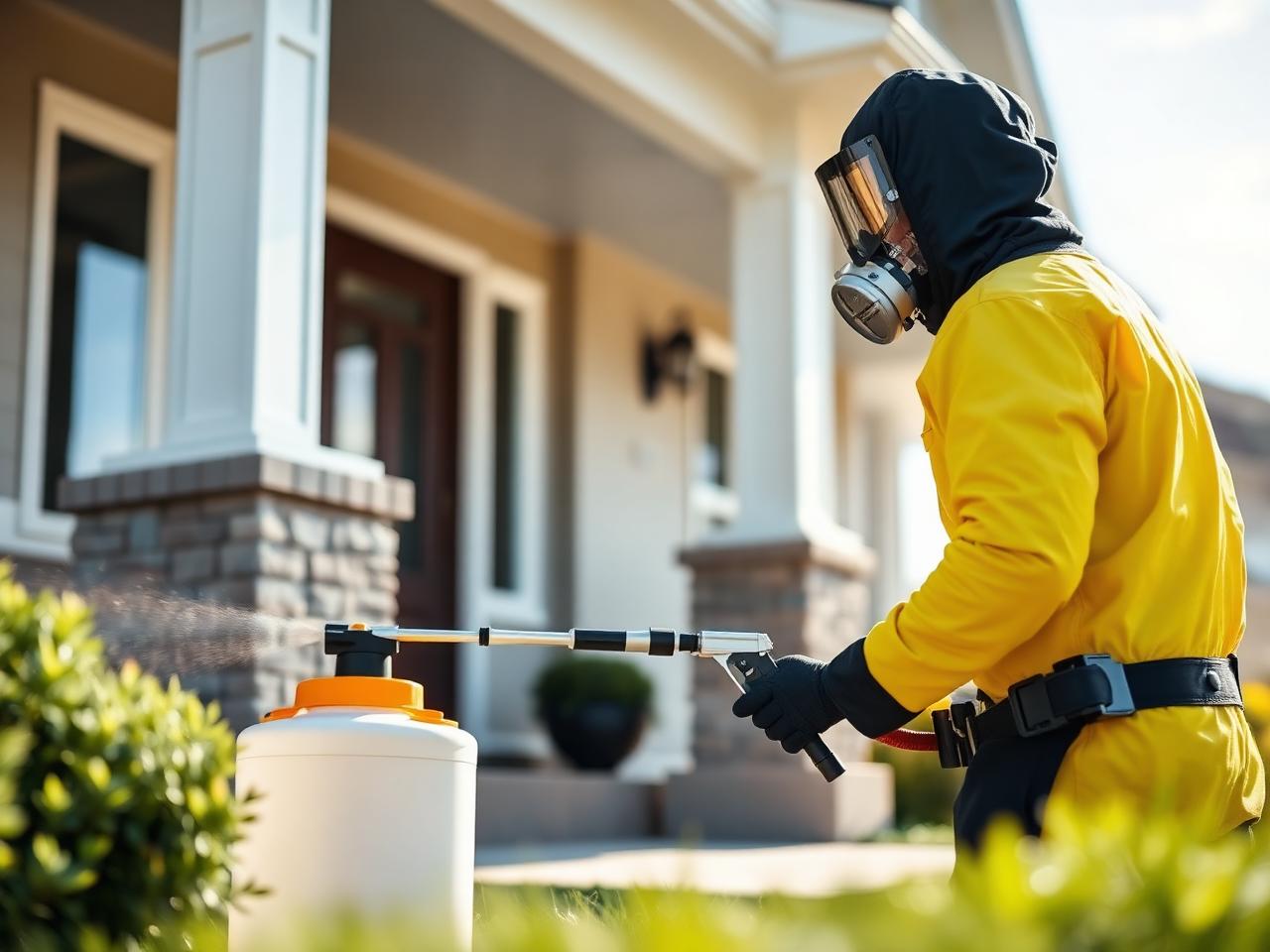 Technician spraying residential foundation